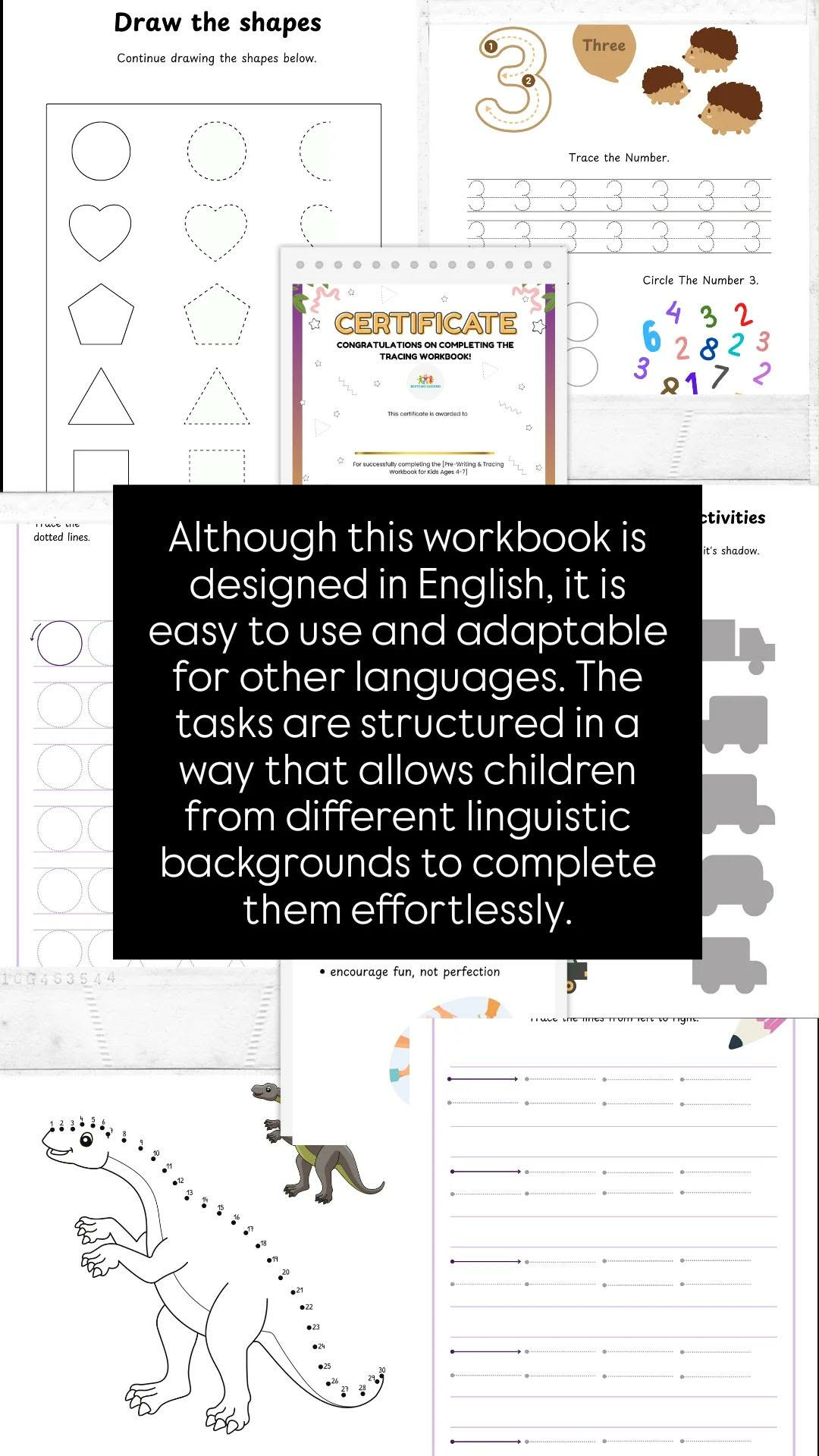 Pre - Writing & Tracing Workbook for Kids Ages 4-7 | 58 Pages Printable